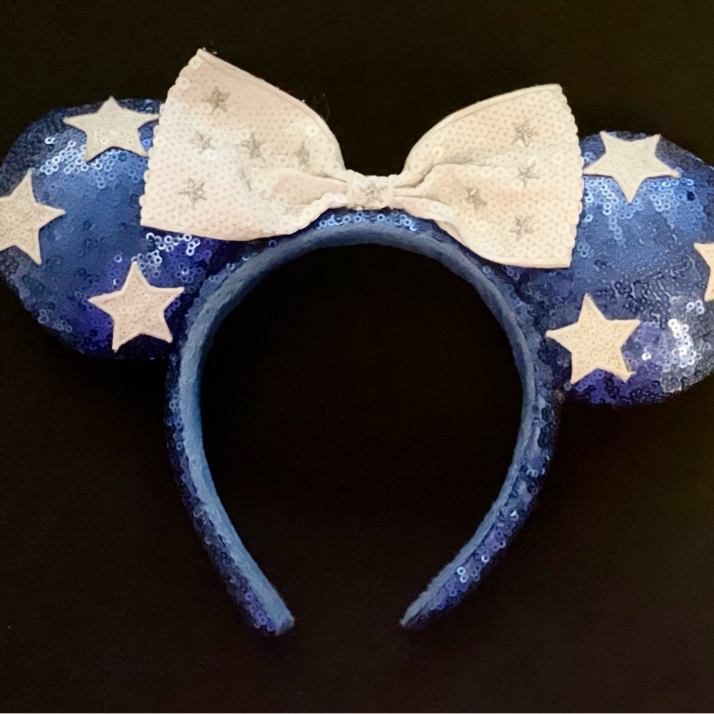 Blue Sequin Star Headband with White Bow